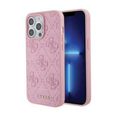 Guess Guess usnje 4G z žigom - Ohišje za iPhone 15 Pro Max (roza)