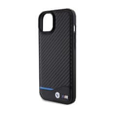NEW BMW Leather Carbon Blue Line - Ohišje za iPhone 15 Plus (črno)