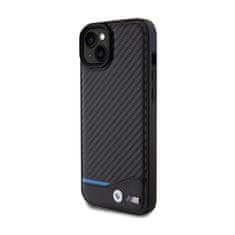 NEW BMW Leather Carbon Blue Line - Ohišje za iPhone 15 Plus (črno)