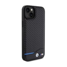 NEW BMW Leather Carbon Blue Line - Ohišje za iPhone 15 Plus (črno)