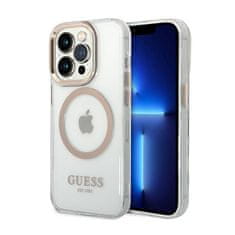 Guess Guess kovinski obrisi Magsafe - Ohišje za iPhone 14 Pro (prozorno / zlato)