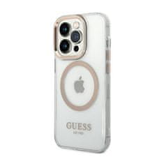 Guess Guess kovinski obrisi Magsafe - Ohišje za iPhone 14 Pro (prozorno / zlato)