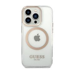 Guess Guess kovinski obrisi Magsafe - Ohišje za iPhone 14 Pro (prozorno / zlato)