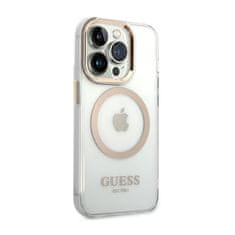 Guess Guess kovinski obrisi Magsafe - Ohišje za iPhone 14 Pro (prozorno / zlato)