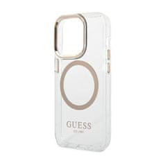 Guess Guess kovinski obrisi Magsafe - Ohišje za iPhone 14 Pro (prozorno / zlato)