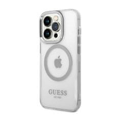 Guess Guess kovinski obrisi MagSafe - ohišje za iPhone 14 Pro (prozorno / srebrno)