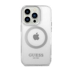 Guess Guess kovinski obrisi MagSafe - ohišje za iPhone 14 Pro (prozorno / srebrno)