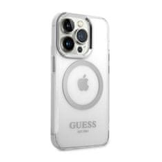 Guess Guess kovinski obrisi MagSafe - ohišje za iPhone 14 Pro (prozorno / srebrno)