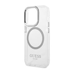 Guess Guess kovinski obrisi MagSafe - ohišje za iPhone 14 Pro (prozorno / srebrno)