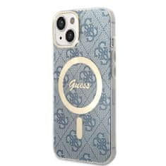 Guess Guess Bundle Pack MagSafe 4G - MagSafe ohišje za iPhone 14 Plus + komplet polnilnika (modro/zlato)