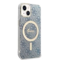 Guess Guess Bundle Pack MagSafe 4G - MagSafe ohišje za iPhone 14 Plus + komplet polnilnika (modro/zlato)