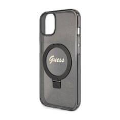 Guess Guess Ring Stand Script Glitter MagSafe - ohišje za iPhone 15 (črno)