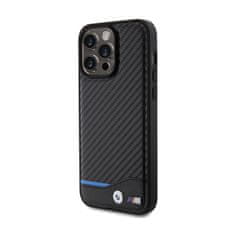 Bmw BMW Leather Carbon Blue Line - Ohišje za iPhone 15 Pro Max (črno)