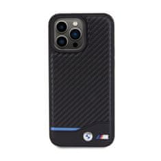 Bmw BMW Leather Carbon Blue Line - Ohišje za iPhone 15 Pro Max (črno)