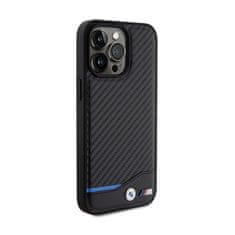 Bmw BMW Leather Carbon Blue Line - Ohišje za iPhone 15 Pro Max (črno)