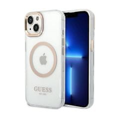 Guess Guess kovinski obrisi Magsafe - ohišje za iPhone 14 Plus (prozorno / zlato)