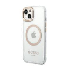 Guess Guess kovinski obrisi Magsafe - ohišje za iPhone 14 Plus (prozorno / zlato)