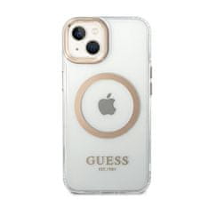 Guess Guess kovinski obrisi Magsafe - ohišje za iPhone 14 Plus (prozorno / zlato)