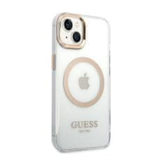 Guess Guess kovinski obrisi Magsafe - ohišje za iPhone 14 Plus (prozorno / zlato)