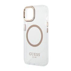 Guess Guess kovinski obrisi Magsafe - ohišje za iPhone 14 Plus (prozorno / zlato)