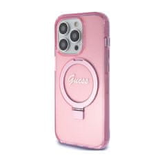 Guess Guess Ring Stand Script Glitter MagSafe - ohišje za iPhone 15 Pro (roza)