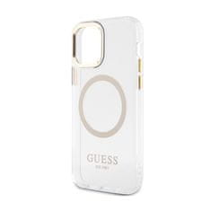 Guess Guess kovinski obrisi MagSafe - ohišje za iPhone 12 / iPhone 12 Pro (prozorno / zlato)