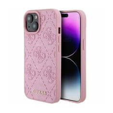 Guess Guess usnje 4G z žigom - etui za iPhone 15 (roza)