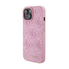 Guess Guess usnje 4G z žigom - etui za iPhone 15 (roza)