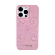 Guess Guess usnje 4G z žigom - etui za iPhone 15 (roza)