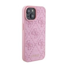 Guess Guess usnje 4G z žigom - etui za iPhone 15 (roza)