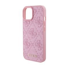 Guess Guess usnje 4G z žigom - etui za iPhone 15 (roza)