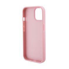 Guess Guess usnje 4G z žigom - etui za iPhone 15 (roza)