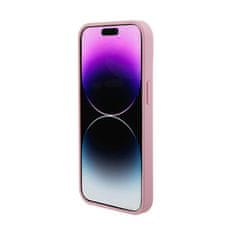 Guess Guess usnje 4G z žigom - etui za iPhone 15 (roza)