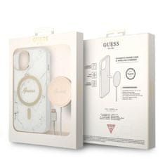 Guess Guess Bundle Pack MagSafe IML Marble - MagSafe etui za iPhone 14 Plus + komplet polnilnika (bela/zlata)