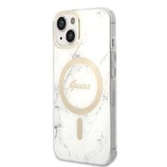 Guess Guess Bundle Pack MagSafe IML Marble - MagSafe etui za iPhone 14 Plus + komplet polnilnika (bela/zlata)