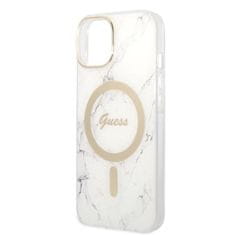 Guess Guess Bundle Pack MagSafe IML Marble - MagSafe etui za iPhone 14 Plus + komplet polnilnika (bela/zlata)