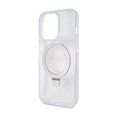 Guess Guess Ring Stand Script Glitter MagSafe - ohišje za iPhone 15 Pro Max (prozorno)