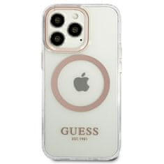 Guess Guess kovinski obrisi Magsafe - ohišje za iPhone 13 Pro Max (prozorno / zlato)