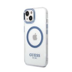 Guess Guess kovinski obrisi Magsafe - ohišje za iPhone 14 Plus (prozorno / modro)