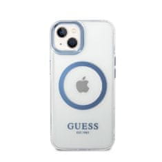 Guess Guess kovinski obrisi Magsafe - ohišje za iPhone 14 Plus (prozorno / modro)