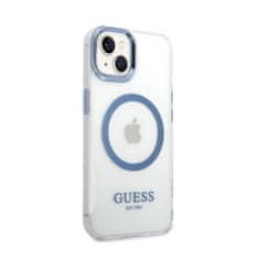 Guess Guess kovinski obrisi Magsafe - ohišje za iPhone 14 Plus (prozorno / modro)