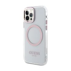 Guess Guess kovinski obrisi MagSafe - ohišje za iPhone 12 / iPhone 12 Pro (prozorno / roza)