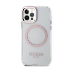 Guess Guess kovinski obrisi MagSafe - ohišje za iPhone 12 / iPhone 12 Pro (prozorno / roza)