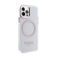 Guess Guess kovinski obrisi MagSafe - ohišje za iPhone 12 / iPhone 12 Pro (prozorno / roza)