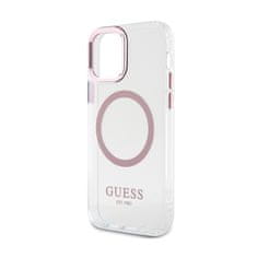 Guess Guess kovinski obrisi MagSafe - ohišje za iPhone 12 / iPhone 12 Pro (prozorno / roza)