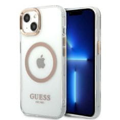 Guess Guess kovinski obrisi Magsafe - Ohišje za iPhone 13 (prozorno / zlato)