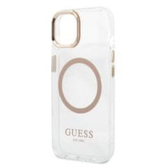 Guess Guess kovinski obrisi Magsafe - Ohišje za iPhone 13 (prozorno / zlato)