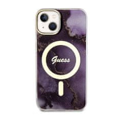 Guess Guess Golden Marble MagSafe - ohišje za iPhone 14 (vijolična)