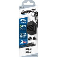 Energizer Energizer Ultimate - Multiplug EU / UK / US GaN USB-C 20W PD omrežni polnilec + kabel USB-C (črn)