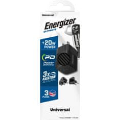 Energizer Energizer Ultimate - Multiplug EU / UK / US GaN USB-C 20W PD omrežni polnilec (črn)